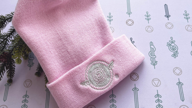 Emblem Beanies | Beanies by Mintlodica | BEANIE-LOGO-PINK