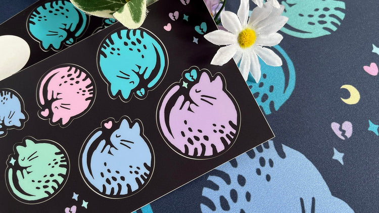 Sleeping Kitties Sticker Sheets | Vinyl Stickers by Mintlodica | STICKERSHEET-KITTIES